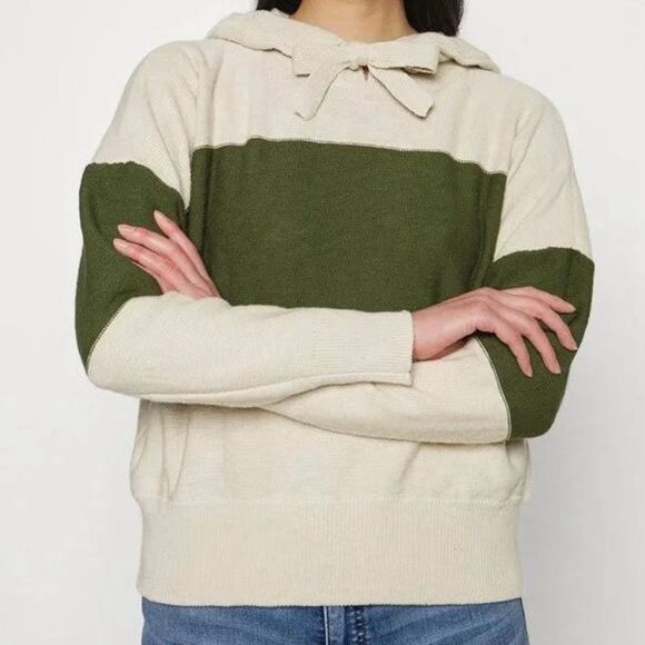 Madewell Clairview Cream and Green Colorblock Cropped Knit Sweater Size Large - Picture 1 of 13